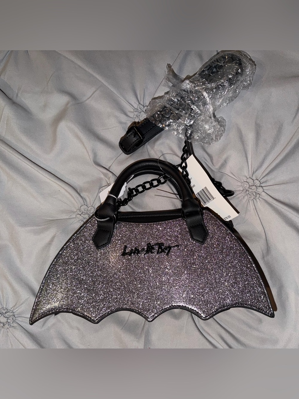 Betsy Johnson Lavish Glitter Batwing Satchel Handbag - Purple